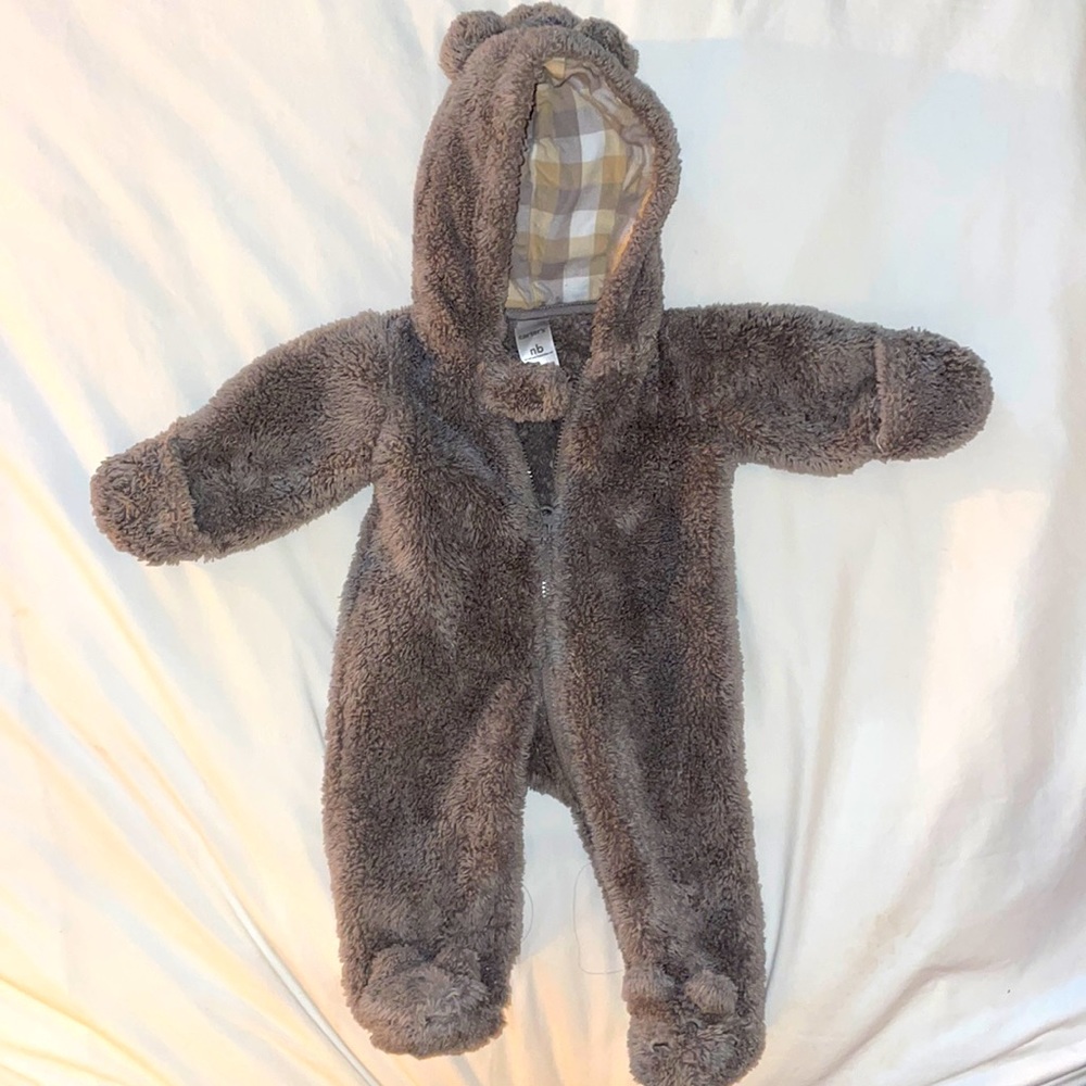Carter’s nb hooded fleece zip-up cozy footed suit with foldable hand mittens